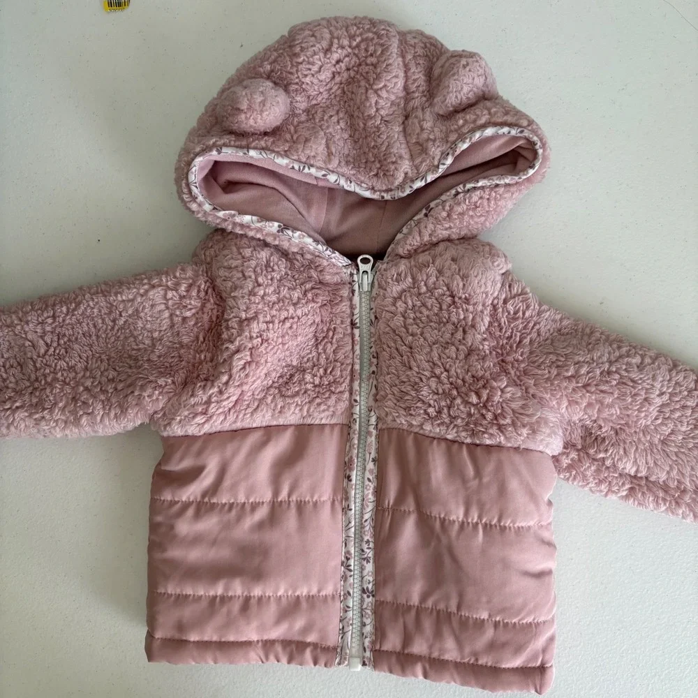 Carter's Just One‎ You Pink Sherpa Quilted Hooded Jacket Bear Ears 3M 1T471510
